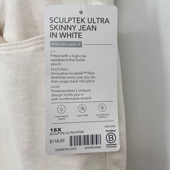 ATHLETA SCULPTEK ULTRA SKINNY JEANS High Rise White Size 18X - Picture 7 of 8